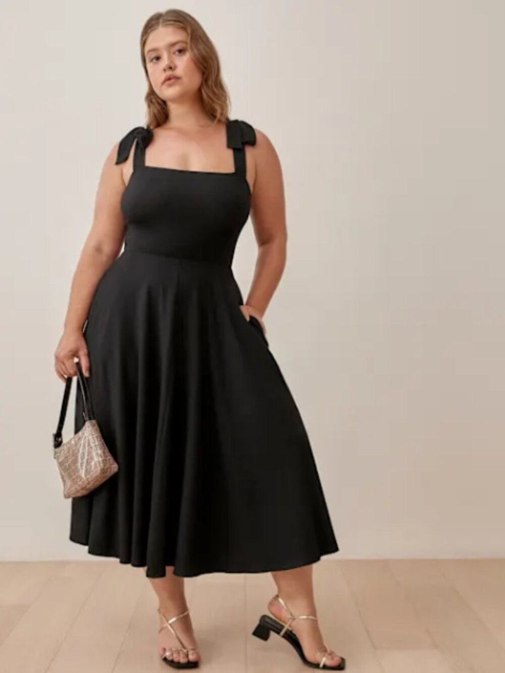 Reformation Black Tie Shoulder Maxi Dress Size L